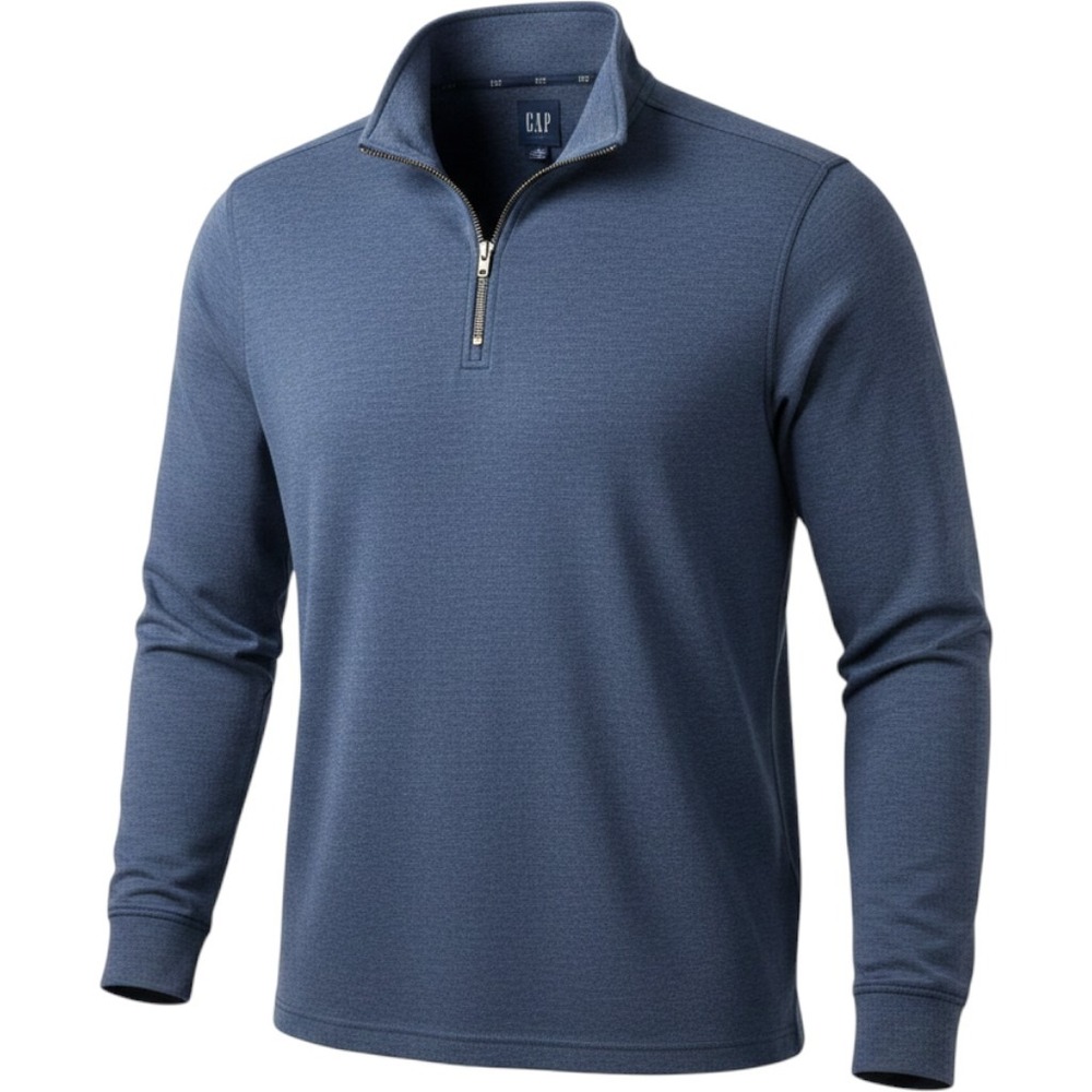 Gap Quarter Zip Pullover Mens XXL Blue Like New Ribbed Mock Neck Long Sleeve